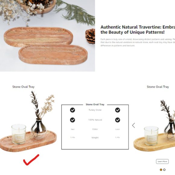 12"  Turkish Red Travertine Tray - Luxury Vanity Decorative Tray for Countertop - Picture 10 of 12